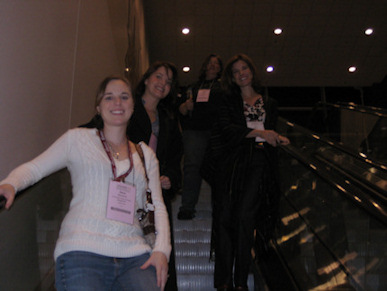 Friends on escalator