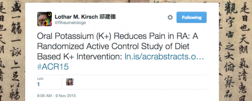 Can potassium reduce pain? Dr Kirsch tweet: Oral Potassium (K+) Reduces Pain in RA