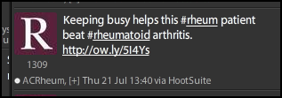 ACR Tweet: she beats Rheumatoid Arthritis