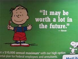 Peanuts MetLife sign on Metro