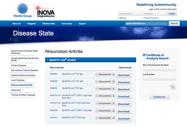 INOVA Diagnostics screenshot